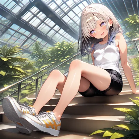 ((Masterpiece)), ((best quality, amazing quality)), ((very aesthetic, absurdres, newest)), ((detailed background, negative space, blurry background, depth of field, Asymmetrical background)), (dynamic angle, wide shot, from below), ((1girl)), Cute young Gi...