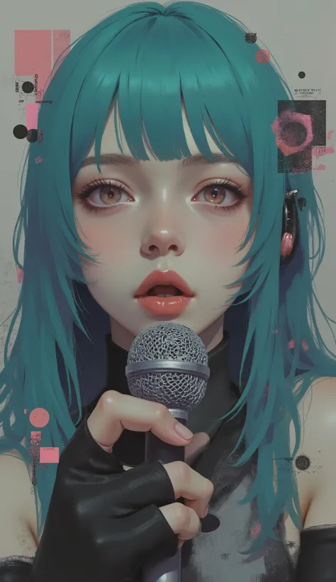 Close up of a person holding a microphone, vocaloid, Hatsune Miku, portrait of Hatsune Miku, miku, HD artwork, Mikudayo, Hatsune Miku short hair, Hatsune Miku portrait, file, Hatsune Miku in warhammer 40k, Nightcore, zerochan Art, High Definition Anime A...