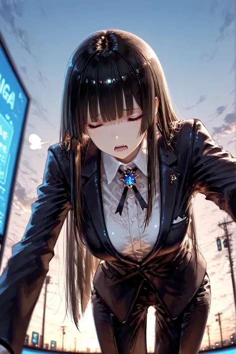 perfect face, focus girl, ((focus face)), solo, (masterpiece, detailed:1.2), highest quality, Ultra High Quality, k, Beautiful and delicate anthropomorphic girl, Incredibly detailed and intricate, Hime cut, close eyes, open mouth, cute face,  eye lasher, t...