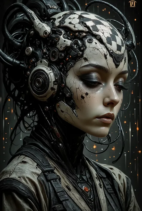 This digital work of art represents a kind of sci-fi scene of the future.The work shows a close-up of a woman's face, her eyes tightly closed, and her head tilted back, as if she were at rest.The woman's head is covered with intricate patterns and ornament...