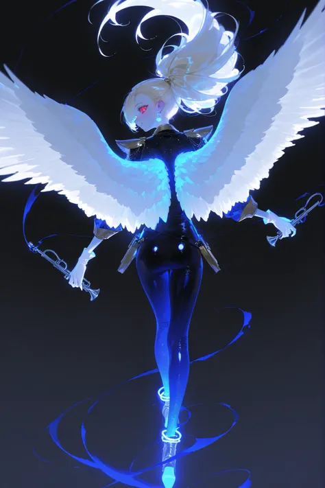 (1girl,glowing,xxx667_illu,) The magic girl,postwoman. She has an athletic build, peach colored skin covered with freckles and blush. She has fluffy blonde longest hair dyed in yellow, pulled back in a high ponytail,she has bangs over one eye. She narrows ...