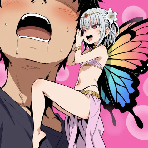 score_9, score_8_up, score_7_up, (1 girl), 1 boy, (size difference:1.5), (top quality, 8k), high resolution, detailed, best quality, abstract pink background. (ringed eyes), open mouth, (evil smile:0.8), (minigirl:1.5), (size difference),                  ...