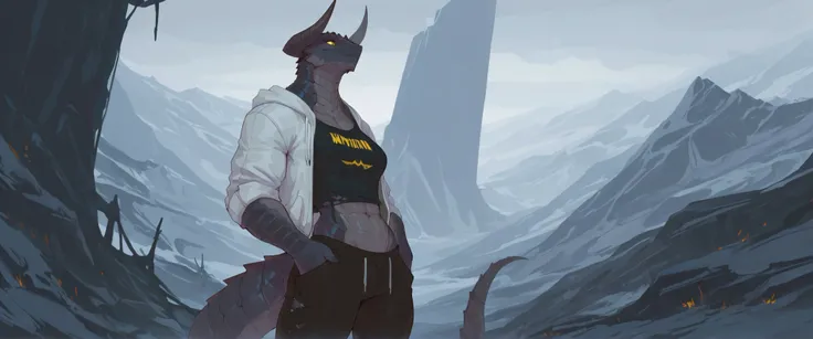 masterpiece, best quality, amazing quality, very aesthetic, fantasy setting, dnd character, solo, dragonborn, absurdres, newest, scenery, extreme detail, 8k, detailed eyes, yellow eyes, by Riolutiny, female, scales on the sides of the face, scalie arms, ta...