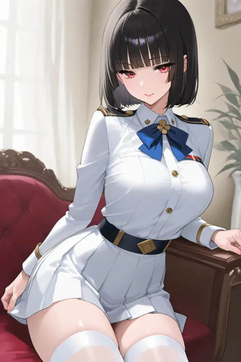 masterpiece、high quality 、high resolution、beautiful details、 attractive composition、seductive posing 、gal、JK、salor uniform、skirt、white stockings、hime Cut、short hair、