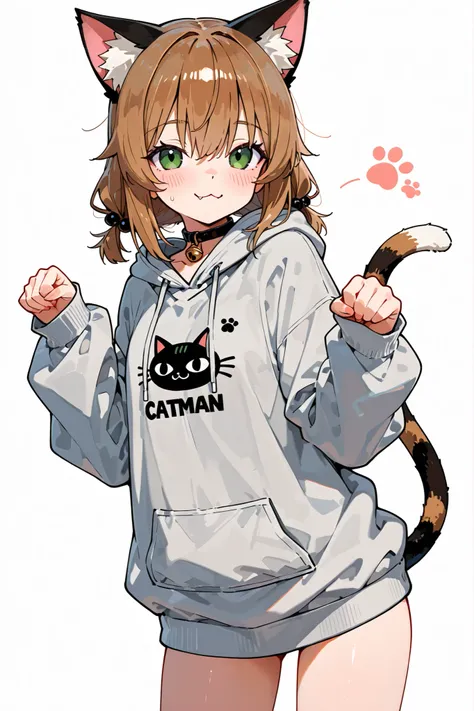 Catman。cat ears and cat tail。Petite。Cat face。hoodie。Brown tabby