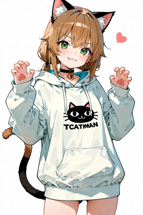Catman。cat ears and cat tail。Petite。Cat face。hoodie。Brown tabby