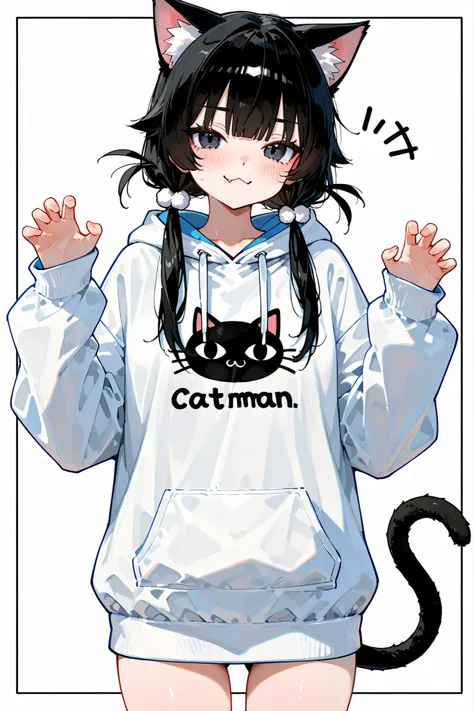 Catman。cat ears and cat tail。Petite。Cat face。hoodie。black hair pigtails