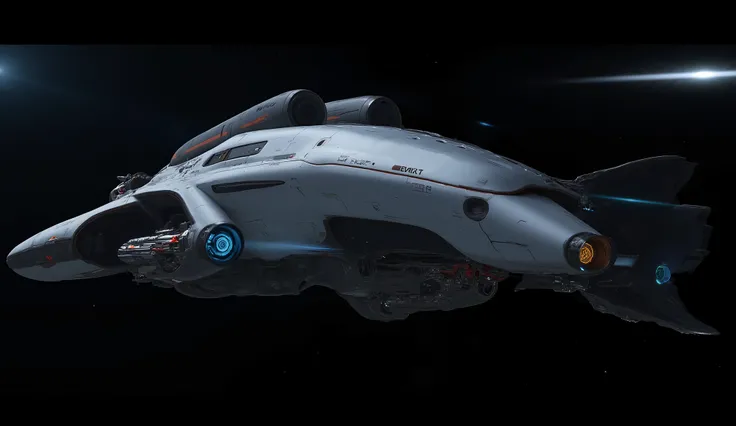 F1 interplanetary races take place in space, the car is made in the shape of a needle, with a jet engine at the back and shunting engines on the sides.