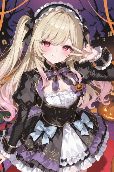 Smile Yan,very big bow on chest,(((Juliet sleeve,big cuffs,mini dress))),Lolita Dress with Fluttering Frills，cute idol stage pose,Halloween Party