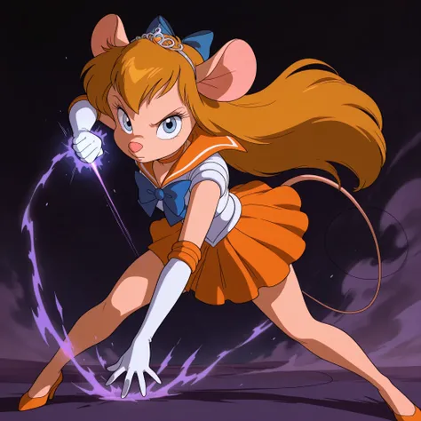 masterpiece, amazing quality, best quality, ultra-detailed, 8K, illustration, clear skin, ultra-detailed-eyes, soft skin, very awa, very as2, soft body, 1990s \(style\), official art, ga_ha, 1girl, blue eyes, long hair, animal ears, mouse, tail, hair bow, ...