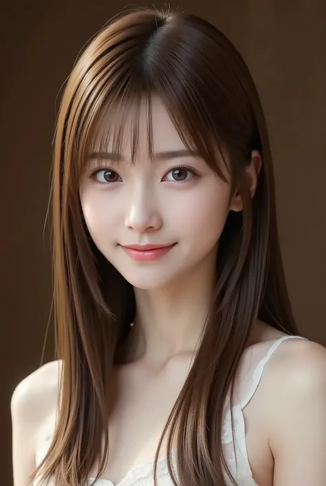 1girl, long hair, straight hair, light smile, dark brown hair