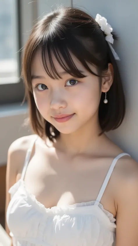 (topless:1.7), Nsfw, big eyes、the cutest middle school student in the world、Use your arms 、showing the head from the shoulder、smile,( She's a Middle School Student 、There are:1.8),(8k, original pictures, Highest Quality, masterpiece: 1...