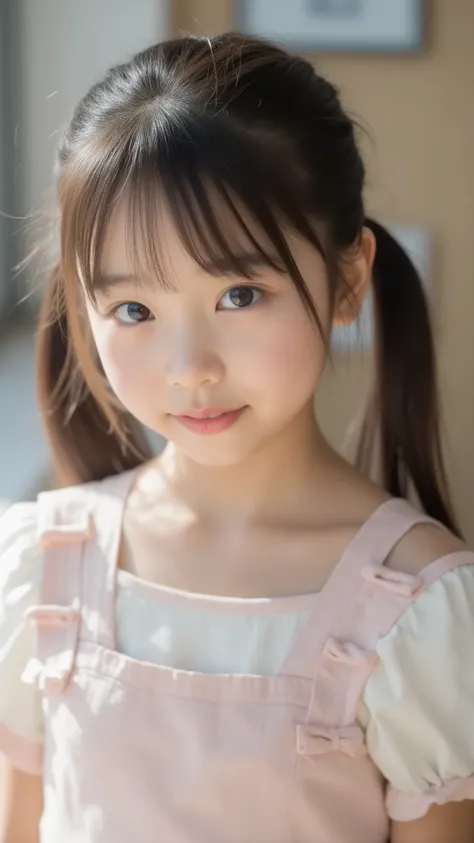 big eyes、the cutest middle school student in the world、Use your arms 、showing the head from the shoulder、smile,( She's a Middle School Student 、There are:1.8),(8k, original pictures, Highest Quality, masterpiece: 1.45), A Cup Breasts、a...