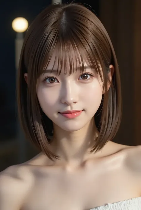 1girl, short hair, straight hair, bungs, off shoulder, from front, full body