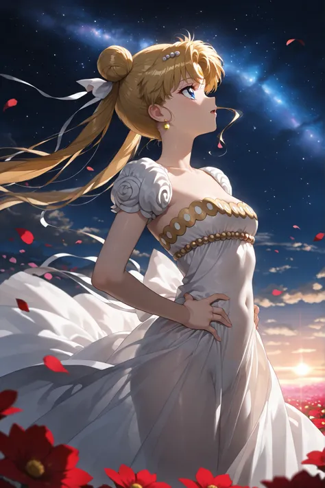 masterpiece, amazing quality, best quality, ultra-detailed, 8K, illustration, clear skin, ultra-detailed-eyes, soft skin, very awa, very as2, soft body, 1990s \(style\), official art, usagi tsukino, blonde hair, blue eyes, double bun, hair bun, long hair, ...