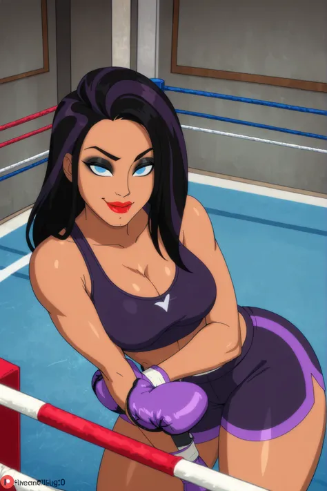 BREAK, score_6_up, score_7_up, score_8_up, score_9, 1girl, solo, long hair, blue eyes, black hair, two-tone hair, lipstick, makeup, dark-skinned female, t4l1a4lg00l, very large breasts, busty, cleavage, curvy, athletic, looking at viewer, seducing viewer, ...