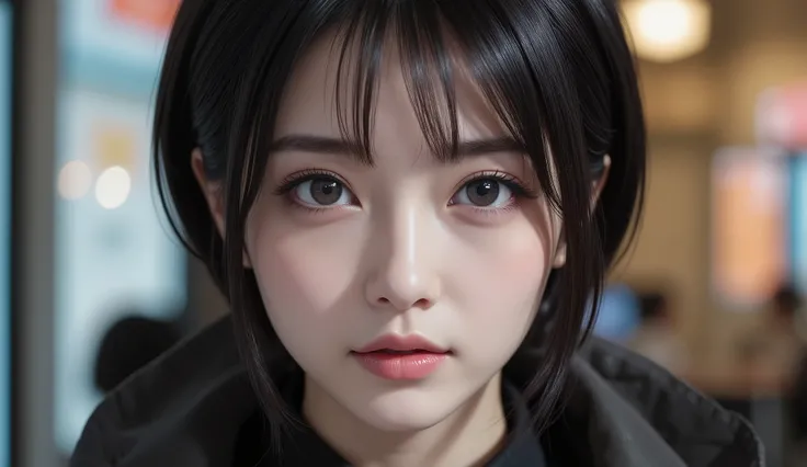 8k,ultra high res , Highest Quality, Masterpiece,rule of thirds,golden ratio,surreal,Picture, A woman,masterpiece girl,perfect anatomy,extream close up,dark haired,Short hair,hairstyle random,Angel beauty,(1 girl),super detailed eyes、Highly Detailed Faces,...