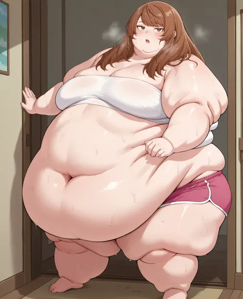 masterpiece, best quality, solo, 1girl, score_9, score_8_up,score_7_up BREAK, 1girl, solo, chubby, fat, very fat, obese, obese arms and legs, sloppy stomach, saggy round breasts, fat face, fupa, double chin, plump, thick thighs, thigh, morbidly obese, immo...
