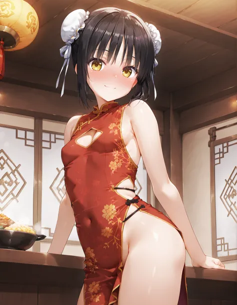 black hair, yellow eyes, shiki natsume, cafe stella to shinigami no chou, muririn,

score_9, score_8_up, score_7_up, score_6_up, score_5_up, score_4_up, Highest Quality, masterpiece,  

(solo, loli), 
soft boobs, 


 red dress, china dress, chinese clothes...