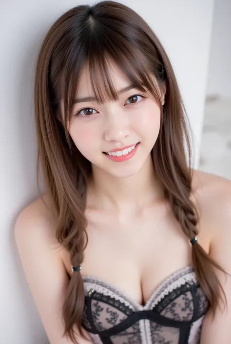 nanase,Idol、1 girl, solo, long hair, high resolution,  watch, smile, dark haired, Bumping between eyebrows  , とてもlong hair, Glitter Effects, Blurry Background, anatomically, Highest Quality, anatomically anatomically, high resolution, masterpiece, anatomic...