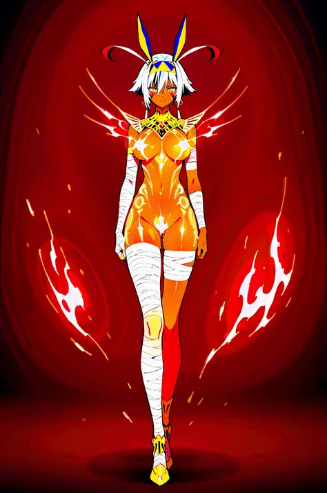 masterpiece, best quality, very aesthetic, (newest:1.1),ultra-detailed,highres,absurdres
fate (series) , fate/grand order ,, (bandages, bandaged arm, bandaged leg ,glowing skin:1.4),
( nitocris alter (noble phantasm) (fate) white fire on skin :1.3),
(da...