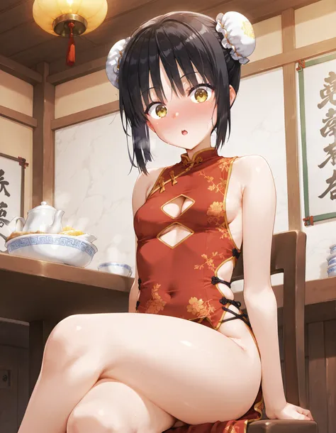 black hair, yellow eyes, shiki natsume, cafe stella to shinigami no chou, muririn,

score_9, score_8_up, score_7_up, score_6_up, score_5_up, score_4_up, Highest Quality, masterpiece,  

(solo, loli), 
soft boobs, 


 red dress, china dress, chinese clothes...