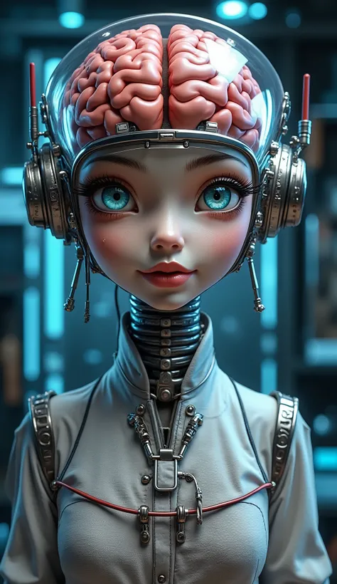 A top-quality masterpiece featuring a glass tube containing a brain and eyes connected by wires, with an elegant avatar displayed on a monitor selecting clothes for online ordering. The scene is characterized by expressive eyes, a flawless face, and a futu...
