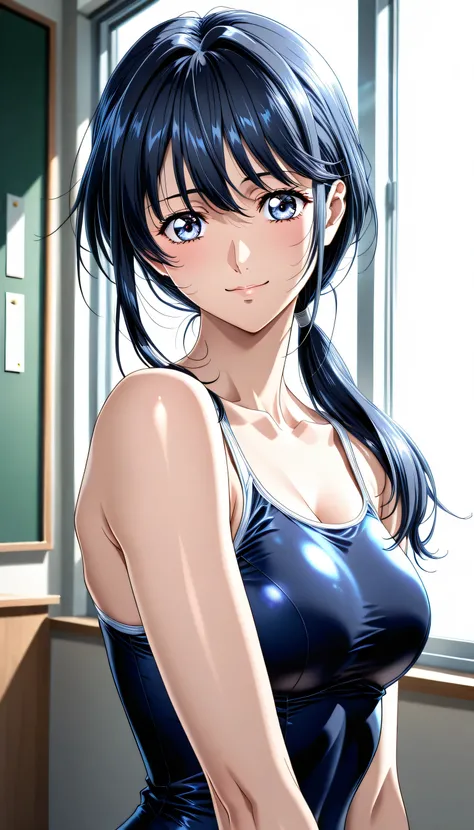 (Yokota Mamoru style),(portrait :1.4),group golden ratio, portrait looking at the viewer in a seXy {X}, Upper body angle, Beautiful Japanese Woman, from side:1.05, female student, solo, I'm pulling my My hair up, 超高品質illustration, 8k, ブラウンMy hair, low pon...