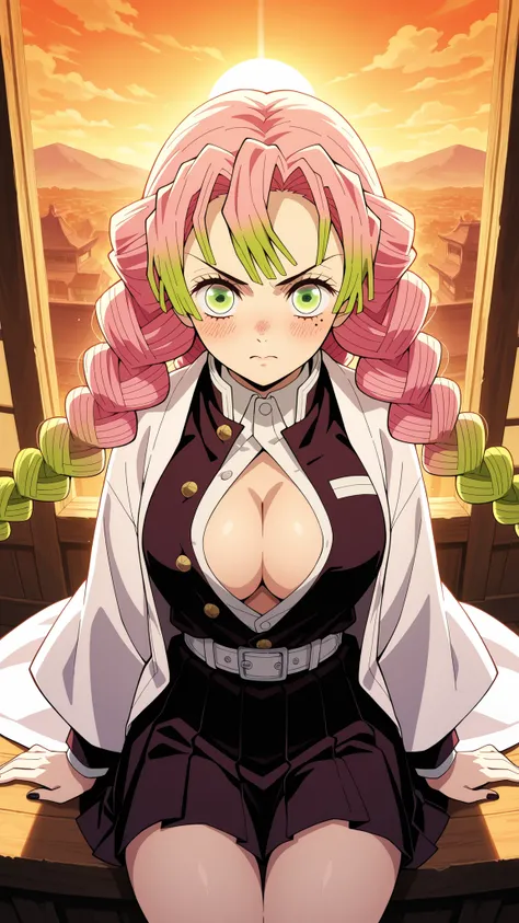 BREAK (masterpiece:1.2), best quality, high resolution, unity 8k wallpaper, (illustration:0.8), (beautiful detailed eyes:1.6),Anime-style view from the street, skyscrapers glowing in orange and purple sunset light. The sky burns with warm colors between ta...