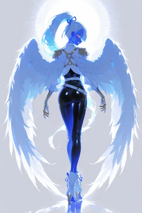 The magic girl,postwoman. She has an athletic build, peach colored skin covered with freckles and blush. She has fluffy blonde longest hair dyed in yellow, pulled back in a high ponytail,she has bangs over one eye. She narrows her sly red eyes and wide smi...