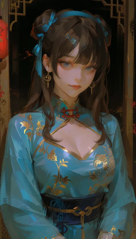 in a blue dress with a hair band, Anime Girl Cosplay, Anime Cosplay, 青いchina dressを着て, anime girl in real life, Spirit medium, Shimizu Yuko , 青いchina dressを着た, In ancient Chinese costumes, Chinese costumes, Realistic Cosplay , CHUNGSAM , There is a woma...