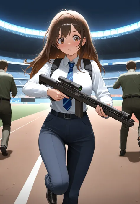 masterpiece, best quality, highly detailed, detailed background, high resolution, 8k, professional, full shot, 1girl, 22 years old, solo, solo focus, dark brown hair, long hair, tareme, hazel brown eyes, beautiful detailed eyes, beautiful detailed face, cu...