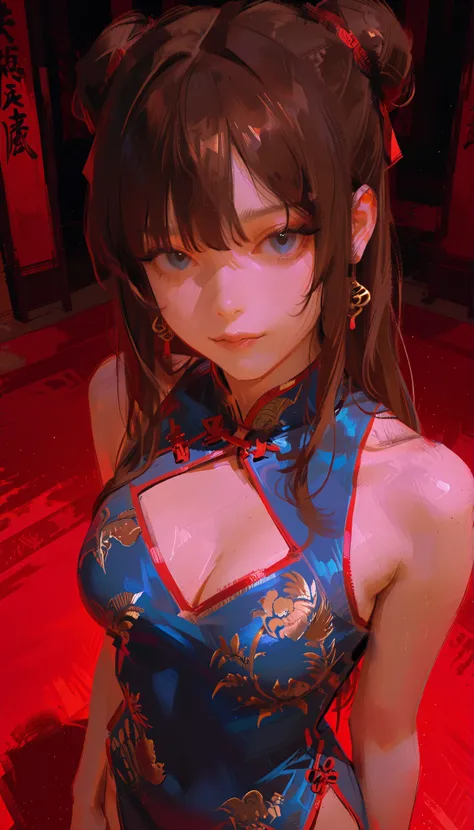 Aerial photography、taken from above、in a blue dress with a hair band, Anime Girl Cosplay, Anime Cosplay, 青いchina dressを着て, anime girl in real life, Japanese High School Girls, 青いchina dressを着た, In ancient Chinese costumes, Chinese costumes, Realistic Cosp...