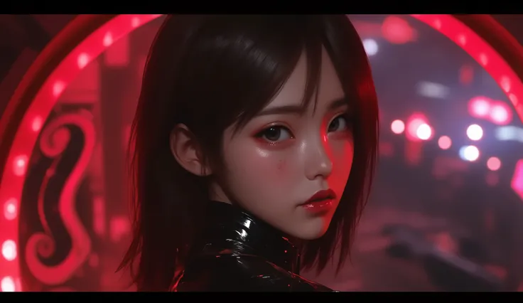 looking away, anime, 1girl , difficult 、 Asian Beauty , Perfect Style, perfect body, small head , frown, realistic skin, anatomically correct, sweat, She's wearing a shiny black rider suit , ( she has her back in close contact with the wall:1.2), She's ...