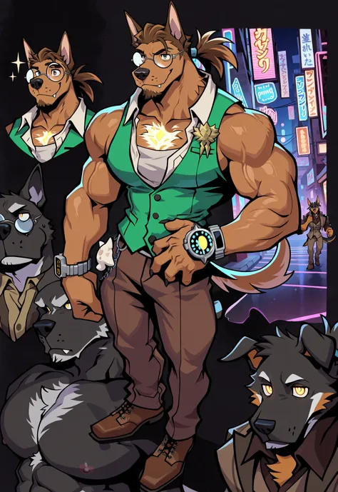 Experienced furry character reference sheet adoptable for Phantom Thief doberman Cornelius, masterpiece , modern day alternate universe, no background, full body, multiple views , best quality , masterpiece , masculine , character sheet , dungeon & dragons...