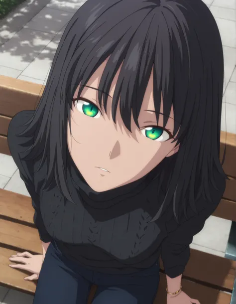 masterpiece, best quality, amazing quality, highres, absurdres, very aesthetic, high resolution, ,ultra detailed, perfect details, ufotable style, 1girl, solo, outdoors, park, (detailed background:1.2), (close up face), from above, minami kano, medium hai...