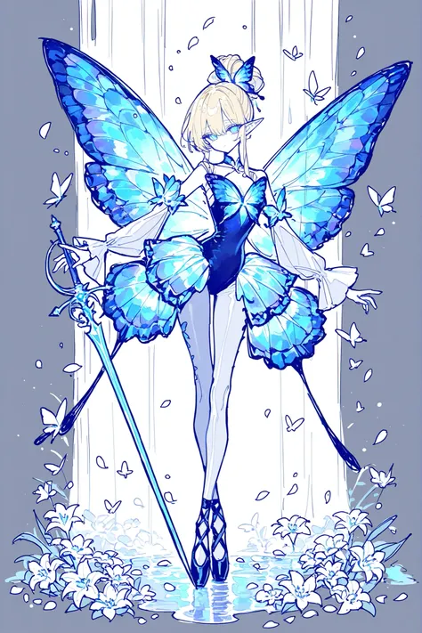 (ma1ma1helmes_b_illu,sketch,butterfly leotard, narrow waist,) Faèrie princess. She has dexterous athletic physique of ballerina, long flexible thin six-fingered limbs. She has eight mother-of-pearl multicolored dragonfly wings. She has pale ivory skin and...