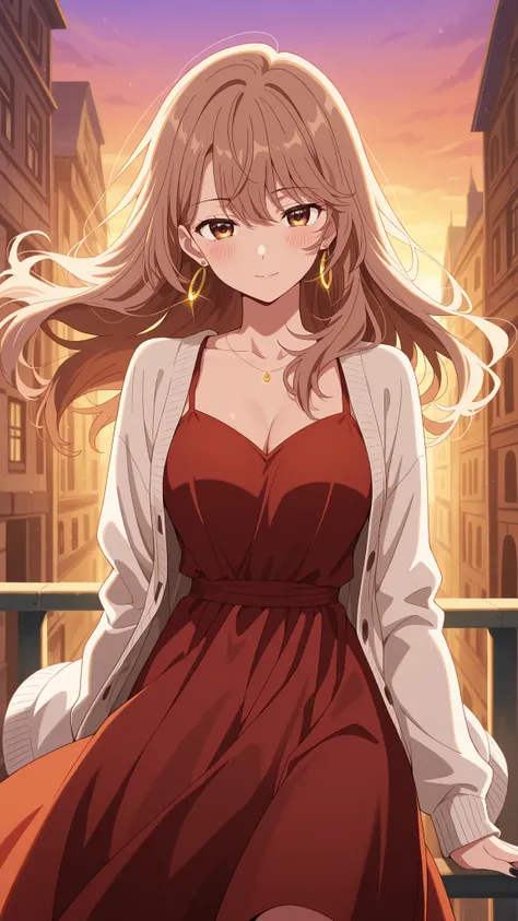 BREAK (masterpiece:1.2), best quality, high resolution, unity 8k wallpaper, (illustration:0.8), (beautiful detailed eyes:1.6),Anime-style view from the street, skyscrapers glowing in orange and purple sunset light. The sky burns with warm colors between ta...