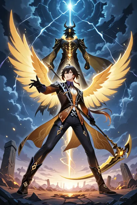 A great scene of interdimensional war set in a fractured heavenly world, where floating islands drift amidst bright cracks in space. In the heart of the battlefield,  apple  ( honkai: star rail) is thrown forward through a vortex of collapsed space-time, b...