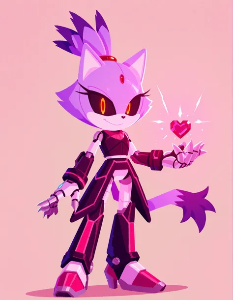 no lineart, pencilsc, sonic (series),, 1girl, solo, blaze the cat from sonic the hedgehog, glowing red eyes, wispy hair, ghost-like, holding a small teal glowing metal square in her hand, smiling evilly, malicious look,, His chest is parted, revealing a ti...