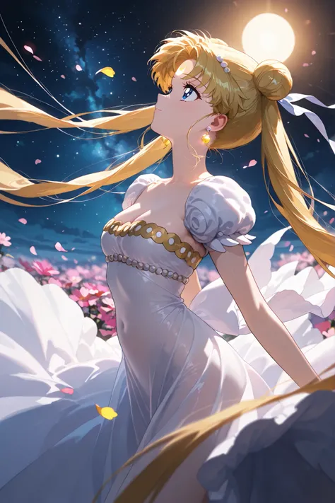 masterpiece, amazing quality, best quality, ultra-detailed, 8K, illustration, clear skin, ultra-detailed-eyes, soft skin, very awa, very as2, soft body, 1990s \(style\), official art, usagi tsukino, blonde hair, blue eyes, double bun, hair bun, long hair, ...