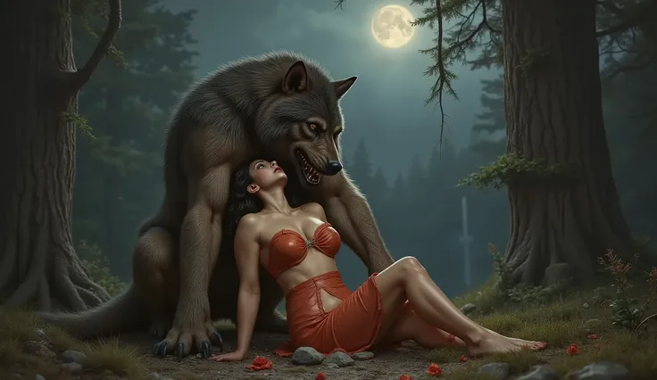 Werewolf having sexual intercourse with a young woman  