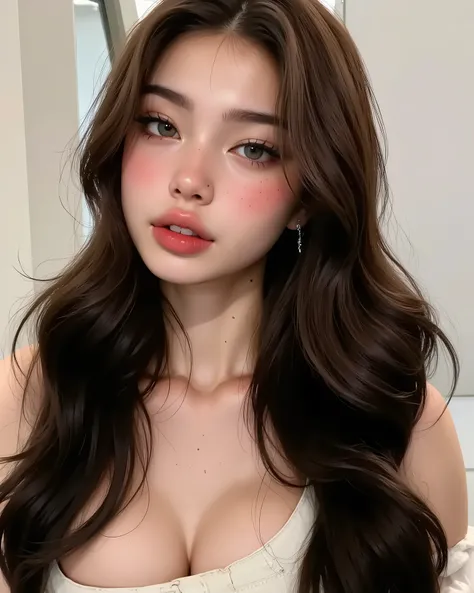 A 22-year-old young man has a broad rectangular face shape with soft and proportional features. His eyes are grey-green, deep and expressive, a little thoughtful , but a calm look. The almond-shaped shape of the eyes gives intelligence and light mystery. ...