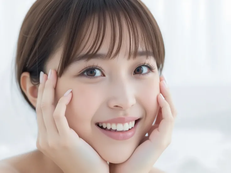 (Refined from an old photo, recreated in a modern, ultra high-quality photorealistic style, with a trendy Reiwa-era hairstyle: soft semi-long hair with natural waves and airy see-through bangs), 
Ultra photorealistic close-up portrait of a beautiful Japane...