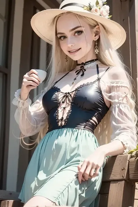 A whimsical tea witch, her cup brimming with shimmering dreams, illusions, and mischief, poised amidst a cozy, enchanted interior; a masterpiece of whimsy, vibrant colors, and ethereal details, hyper-realistic, 8K, professionally-shot, cinematic lighting, ...