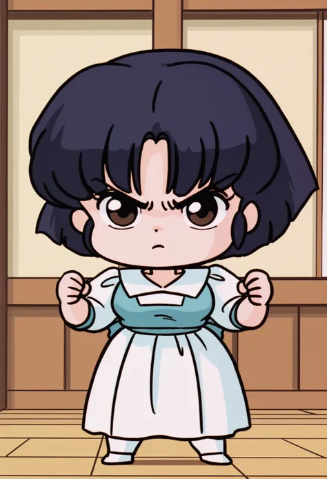 akane tendou, dark blue hair, short hair, ojos cafes, medium breasts, NSFW, sexy hips, sexy waist, school uniform with long skirt, light blue uniform, Japanese dojo garden, by day, alone, without people in the background, pretty woman, Cute anime girl, bl...