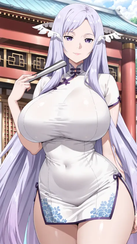 anime screencap, masterpiece, best quality, quinella, 1girl, Mature Female, attractive face, detailed face , long hair, light purple hair, purple eyes, ractical body shape, glamorous bodies, attractive bodies, motherly, big Curvy, Slutty, Neat, huge breast...
