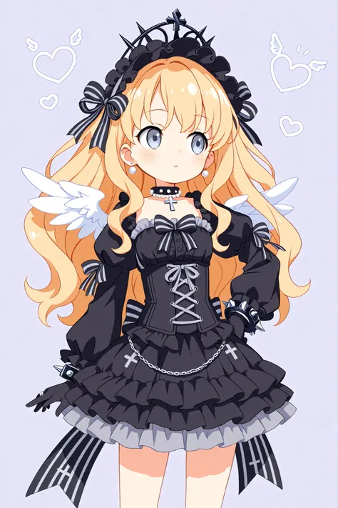 ,1girl, solo, gothic lolita fashion, black multi-layered frill skirt, red underbust corset with front lacing and silver chain, big black feathered ribbon headpiece, long wavy blonde hair, grey-blue eyes, cool expression, looking to the side, black long glo...