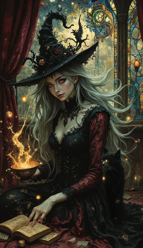 masterpiece, best quality, ultra-detailed, 8k, dynamic action, explosive motion, cinematic lighting, particle effects, fantasy anime
Subject: A Tea Cup Witch with pale skin and glowing amethyst eyes caught in a dynamic spin. Her gothic lolita dress (black...