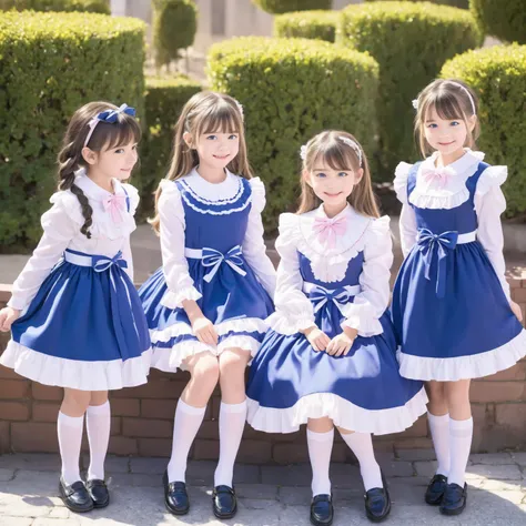 (( Distant view,full body,standing:1.2)),Highest Quality, masterpiece, highest resolution, art work, super それにget used to it, many get used to it, get used to it, それにget used to it, 3k photos,,3 noble ladies sitting across the street indoors,. ((10 year ol...